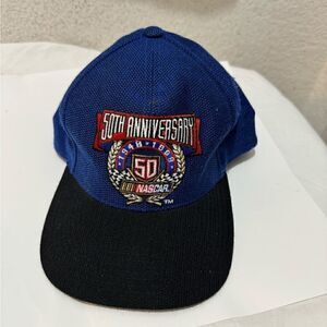 Vintage 1998 Nascar 50th Anniversary Checkered Flag Snapback Hat Cap Blue Black